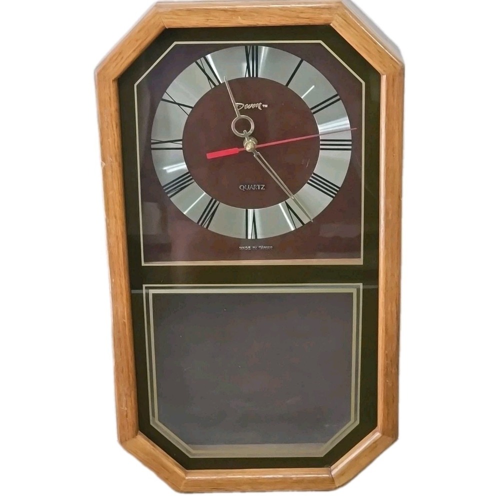 Vtg Devon Wood Wall Clock 18.5" Vertical Quartz Battery Operated Rustic Farmhous